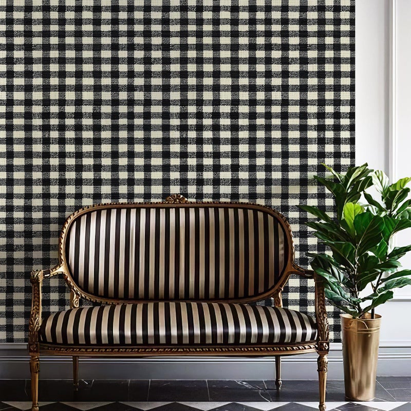 JiffDiff Modern Plaid Wallpaper Peel and Stick Mosaic Checkered Contact Paper Lattice Waterproof Self Adhesive Stick on Wallpaper 14.4 sq. ft (17.3" x 120" Black) - Image 3