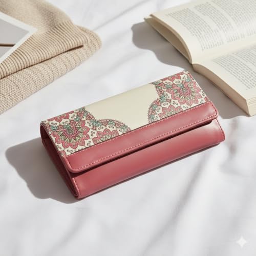 DOSYSO Wallet for Women Girls Stylish Latest Printed Faux Leather with Phone Space Coin Compartment Mobile Storage 4 Card Slots Holder Cash Zip Pockets Hand Clutch for Daily Use Ladies Long Purse (Pink) - Image 2