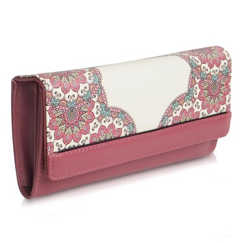 DOSYSO Wallet for Women Girls Stylish Latest Printed Faux Leather with Phone Space Coin Compartment Mobile Storage 4 Card Slots Holder Cash Zip Pockets Hand Clutch for Daily Use Ladies Long Purse (Pink) - Image 1