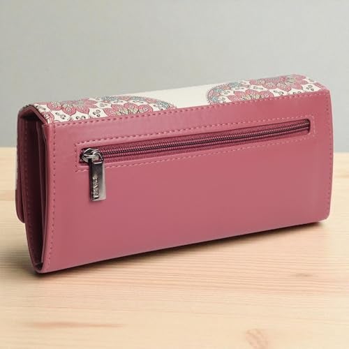 DOSYSO Wallet for Women Girls Stylish Latest Printed Faux Leather with Phone Space Coin Compartment Mobile Storage 4 Card Slots Holder Cash Zip Pockets Hand Clutch for Daily Use Ladies Long Purse (Pink) - Image 5