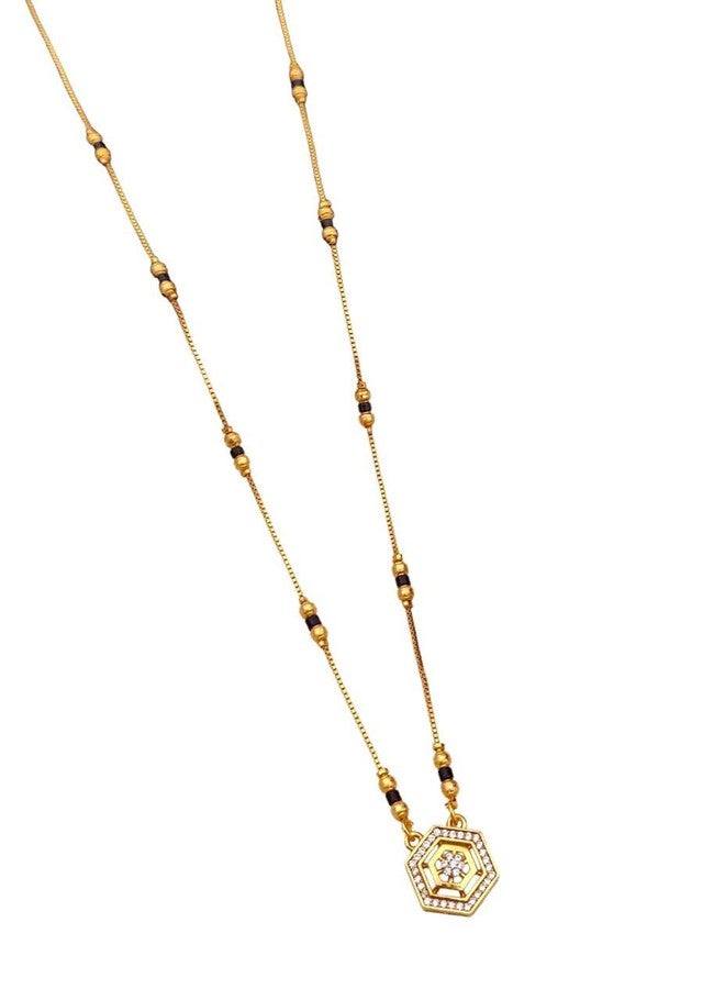 sweeply Hexagon Pendant Mangalsutra with Round Stone Design | Traditional & Stylish Daily, Wear Jewelry for Women, Best Birthday Gift, perfect for Anniversary Giftt, Mother's Day gift, Valentine Gift, Gift for Diwali - Image 1