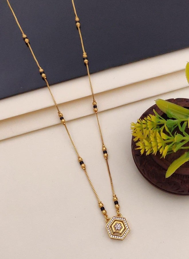 sweeply Hexagon Pendant Mangalsutra with Round Stone Design | Traditional & Stylish Daily, Wear Jewelry for Women, Best Birthday Gift, perfect for Anniversary Giftt, Mother's Day gift, Valentine Gift, Gift for Diwali - Image 2
