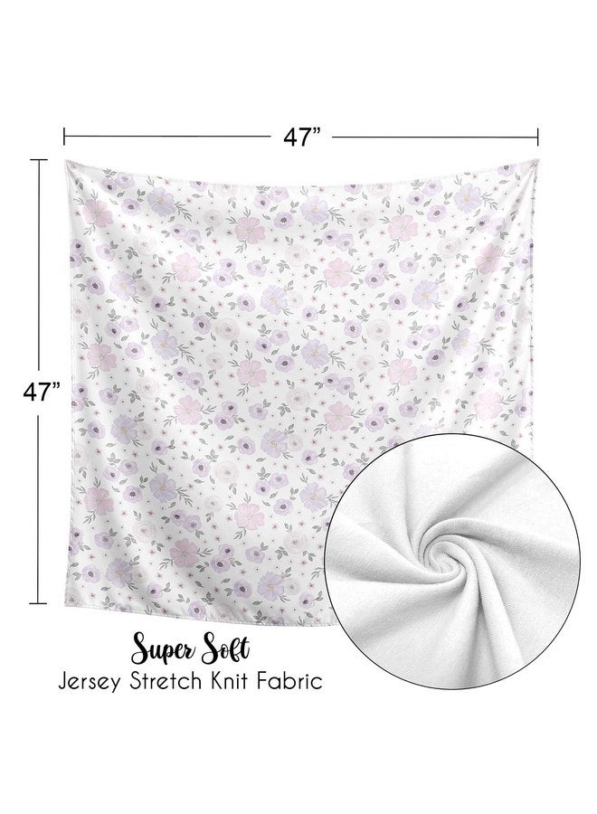 Sweet Jojo Designs Sweet Jojo Designs Watercolor Floral Baby Girl Swaddle Blanket Jersey Stretch Knit for Newborn or Infant Receiving Security - Lavender Purple, Pink and Grey Boho Shabby Chic Rose Flower  - Image 5