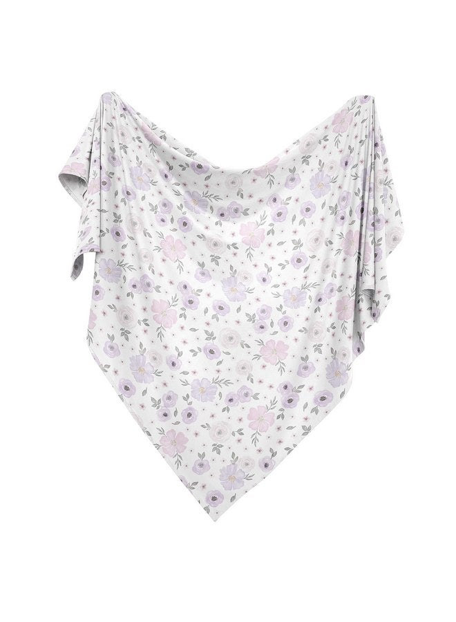 Sweet Jojo Designs Sweet Jojo Designs Watercolor Floral Baby Girl Swaddle Blanket Jersey Stretch Knit for Newborn or Infant Receiving Security - Lavender Purple, Pink and Grey Boho Shabby Chic Rose Flower  - Image 2