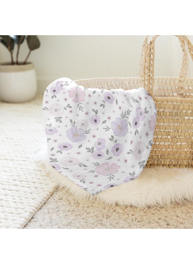 Sweet Jojo Designs Sweet Jojo Designs Watercolor Floral Baby Girl Swaddle Blanket Jersey Stretch Knit for Newborn or Infant Receiving Security - Lavender Purple, Pink and Grey Boho Shabby Chic Rose Flower  - Image 4