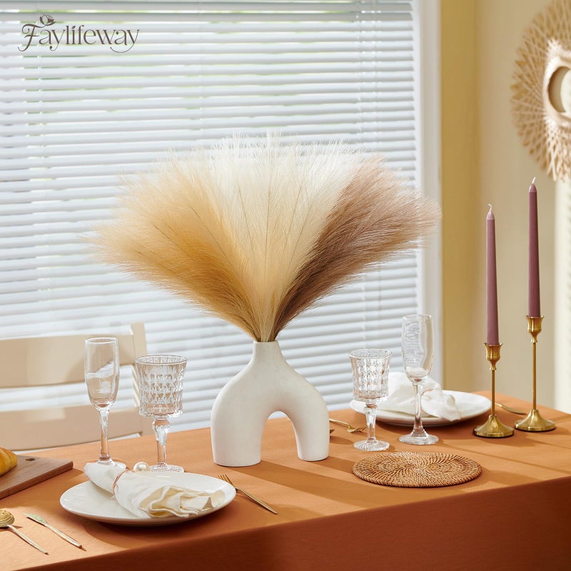 Faylifeway 50pcs Pampas Grass 17in, Faux Pompas Grass Home Decor, Artificial Pampas Fake Flowers Fluffy Vase Filler Home Wedding Party Decoration (Sand Beige Light Brown) - Image 2