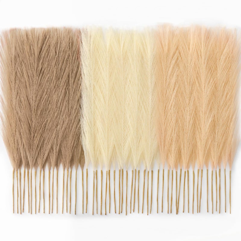 Faylifeway 50pcs Pampas Grass 17in, Faux Pompas Grass Home Decor, Artificial Pampas Fake Flowers Fluffy Vase Filler Home Wedding Party Decoration (Sand Beige Light Brown) - Image 1