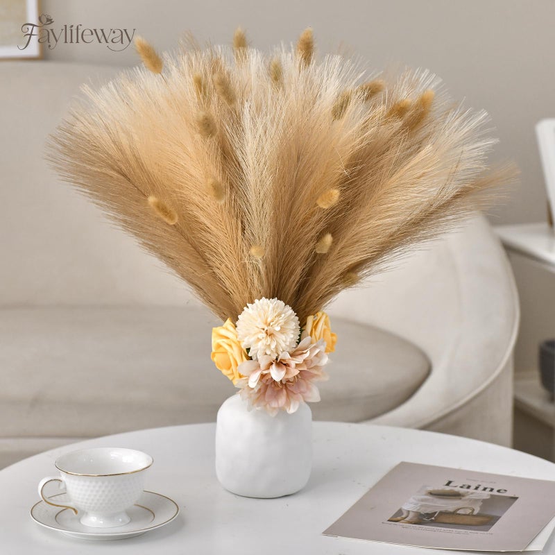 Faylifeway 50pcs Pampas Grass 17in, Faux Pompas Grass Home Decor, Artificial Pampas Fake Flowers Fluffy Vase Filler Home Wedding Party Decoration (Sand Beige Light Brown) - Image 3