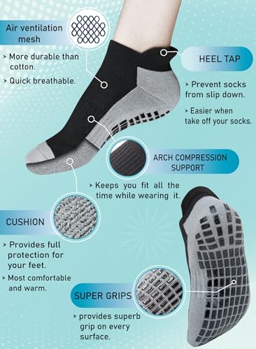 RATIVE Super Grips Anti Slip Non Skid Yoga Hospital Socks for Adults Men Women (Large, 3-Pairs/Black+White+Pink) - Image 3