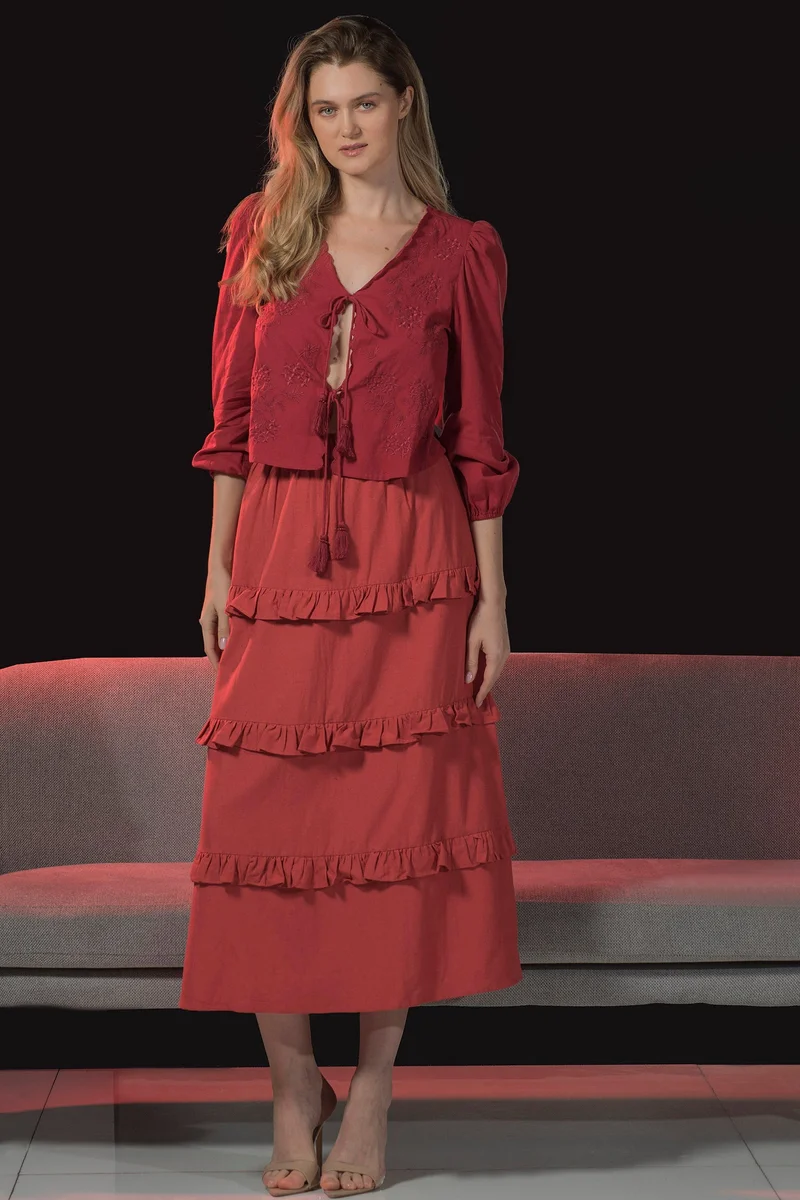 فيرجيو Solid Viscose Skirt Midi Length With Ruffle for Women