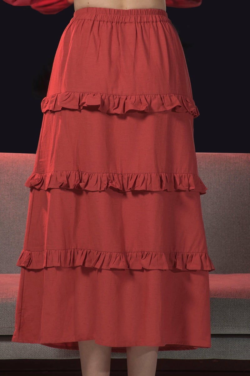 Virgio Solid Viscose Skirt Midi Length With Ruffle for Women - Image 5