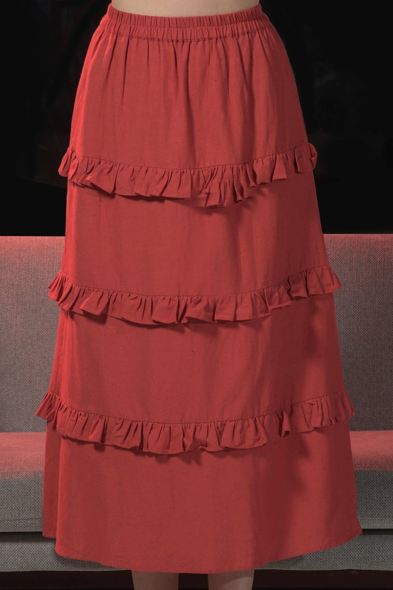 Virgio Solid Viscose Skirt Midi Length With Ruffle for Women - Image 3