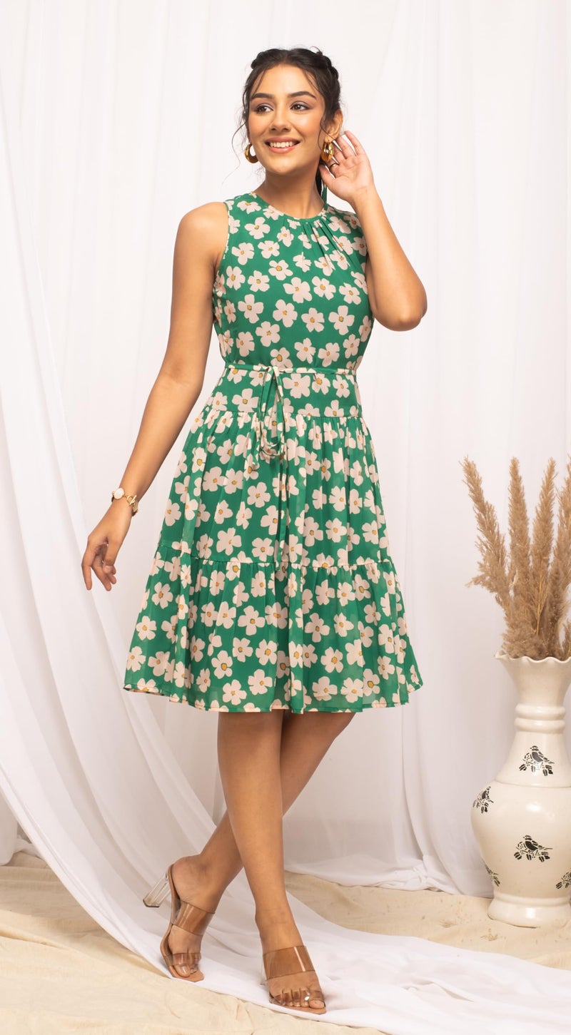 FIORRA Women's Green Georgette Floral Printed Dress DR0012 - Image 3