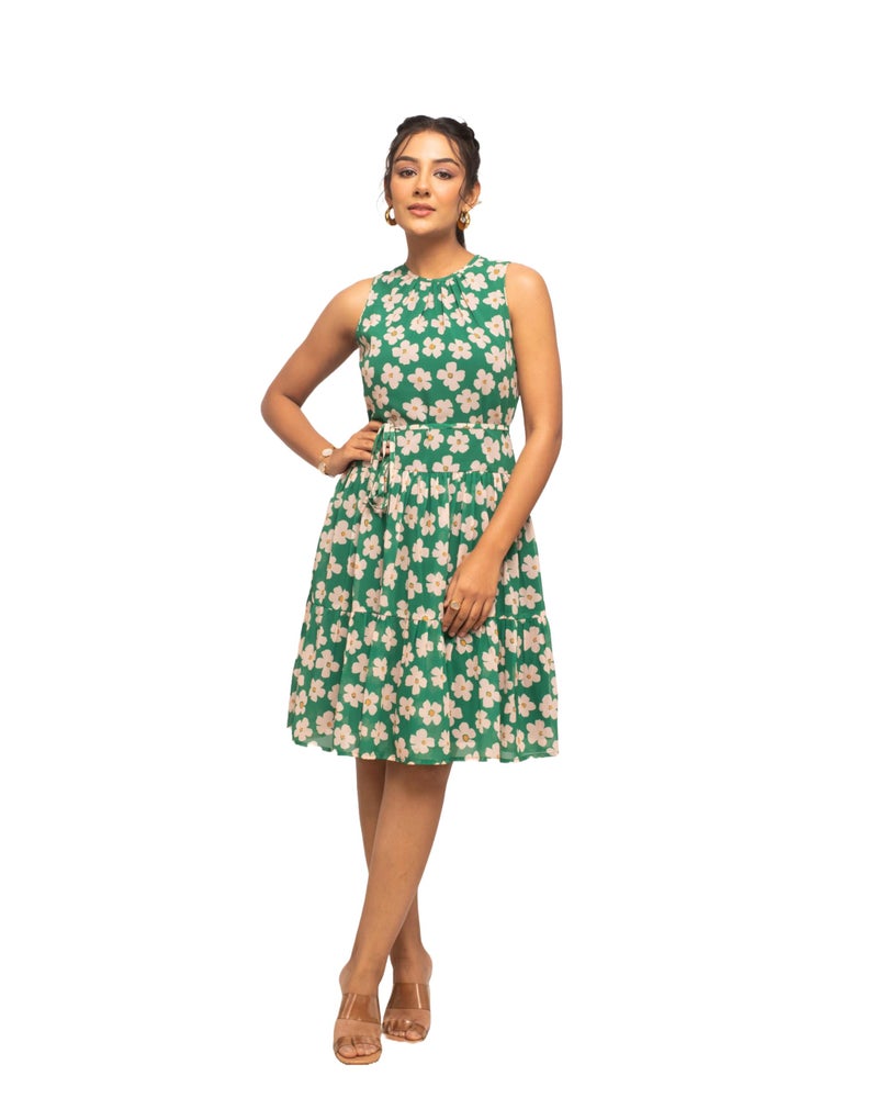 FIORRA Women's Green Georgette Floral Printed Dress DR0012 - Image 1