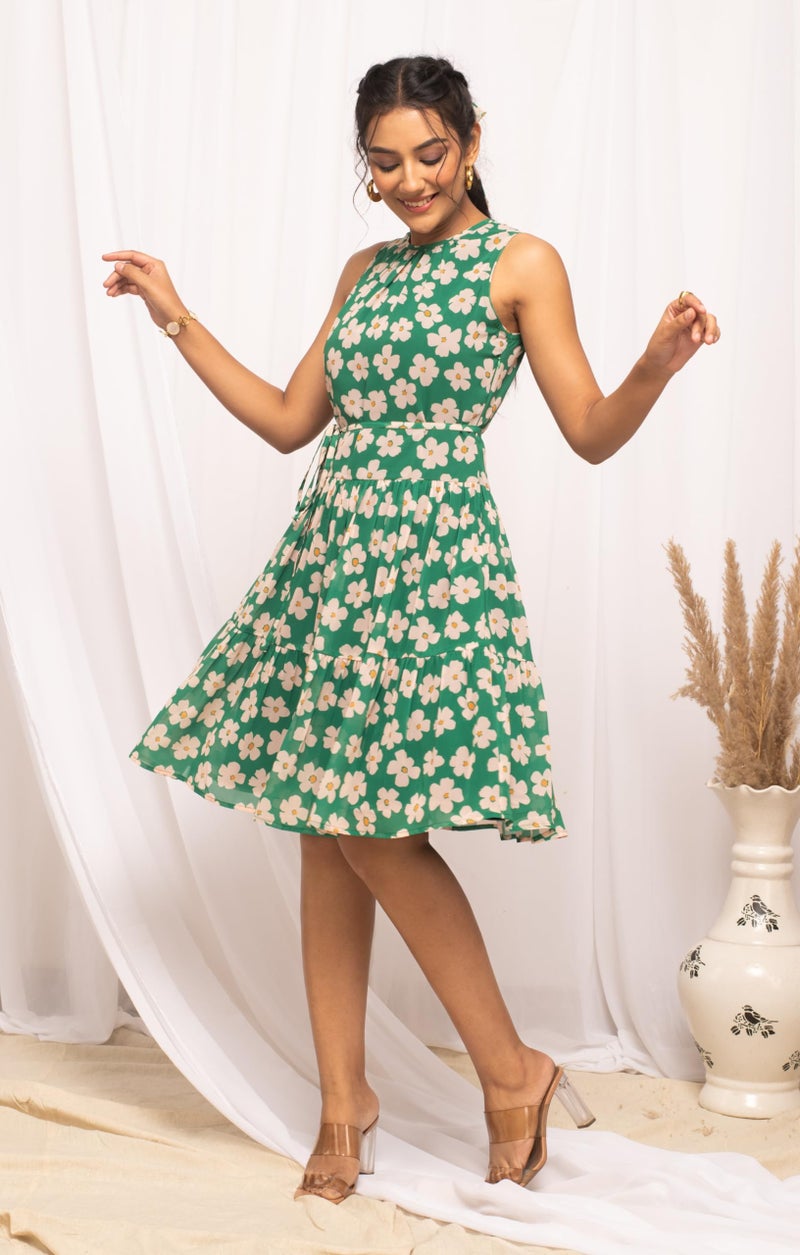 FIORRA Women's Green Georgette Floral Printed Dress DR0012 - Image 4