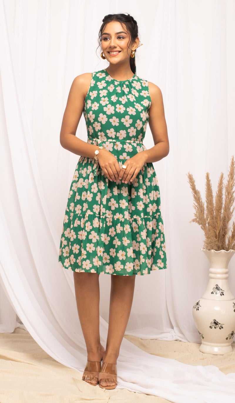 FIORRA Women's Green Georgette Floral Printed Dress DR0012 - Image 5