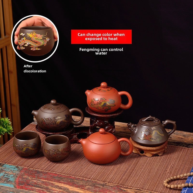 إبريق شاي يدوي الصنع سعة 220 مل - خزف معدني بزخرفة تنين العنقاء - تصميم مقلوب لعشاق الشاي - Image 3