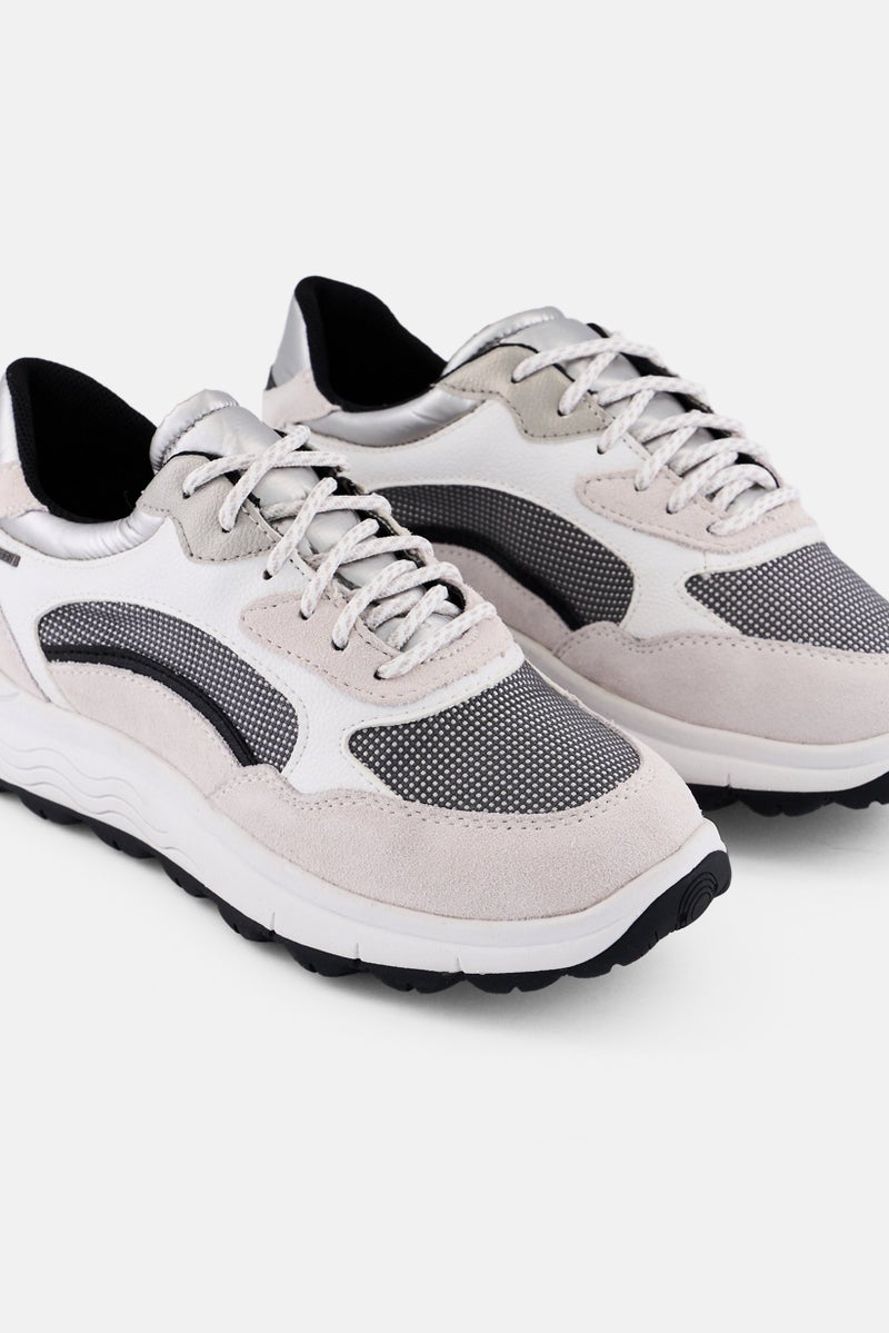 GEOX Women Lace Up Casual Sneaker, OffWhite/Black - Image 3