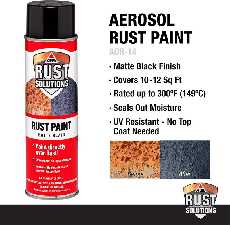 AGS RUST SOLUTIONS Rust Spray Paint, 14oz, Durable Matte Black Finish, Safe for All Surfaces, Eradicate Rust and Ensure Long-Lasting Protection Against Weather and Wear - Image 3