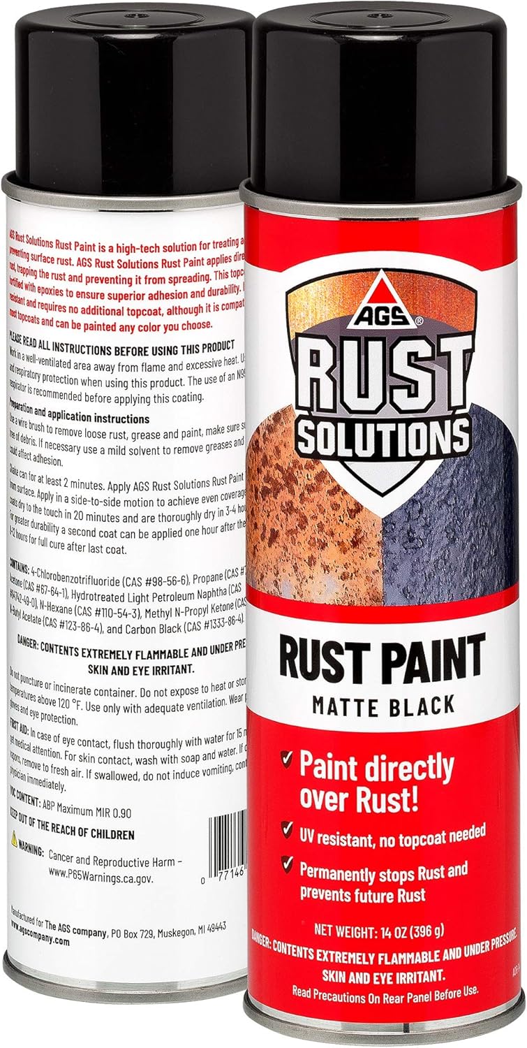 AGS RUST SOLUTIONS Rust Spray Paint, 14oz, Durable Matte Black Finish, Safe for All Surfaces, Eradicate Rust and Ensure Long-Lasting Protection Against Weather and Wear - Image 1