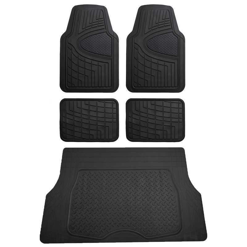 FH Group Premium Liners Tall Channel Trimmable All Weather Rubber Full Set Car Floor Mats (Black) w. Trimmable All-Season Cargo Liner (Black) - Universal Fit for Cars Trucks and SUVs - Image 1