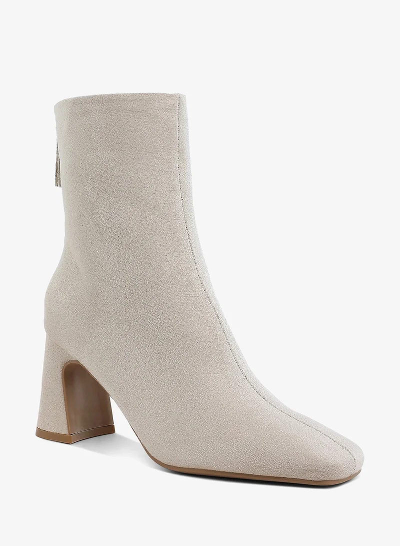 London Rag Square Toe Microfiber Ankle Boots in Beige