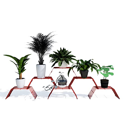 Meshable Grandis Metal Plant, Gamla Stand for Balcony & Living Room with a Elegant Design & Rust Free, Decorative Pot Stand For Indoor & Outdoor for Holding 6 Plant Pots, Small Pack of 6 - Red - Image 4
