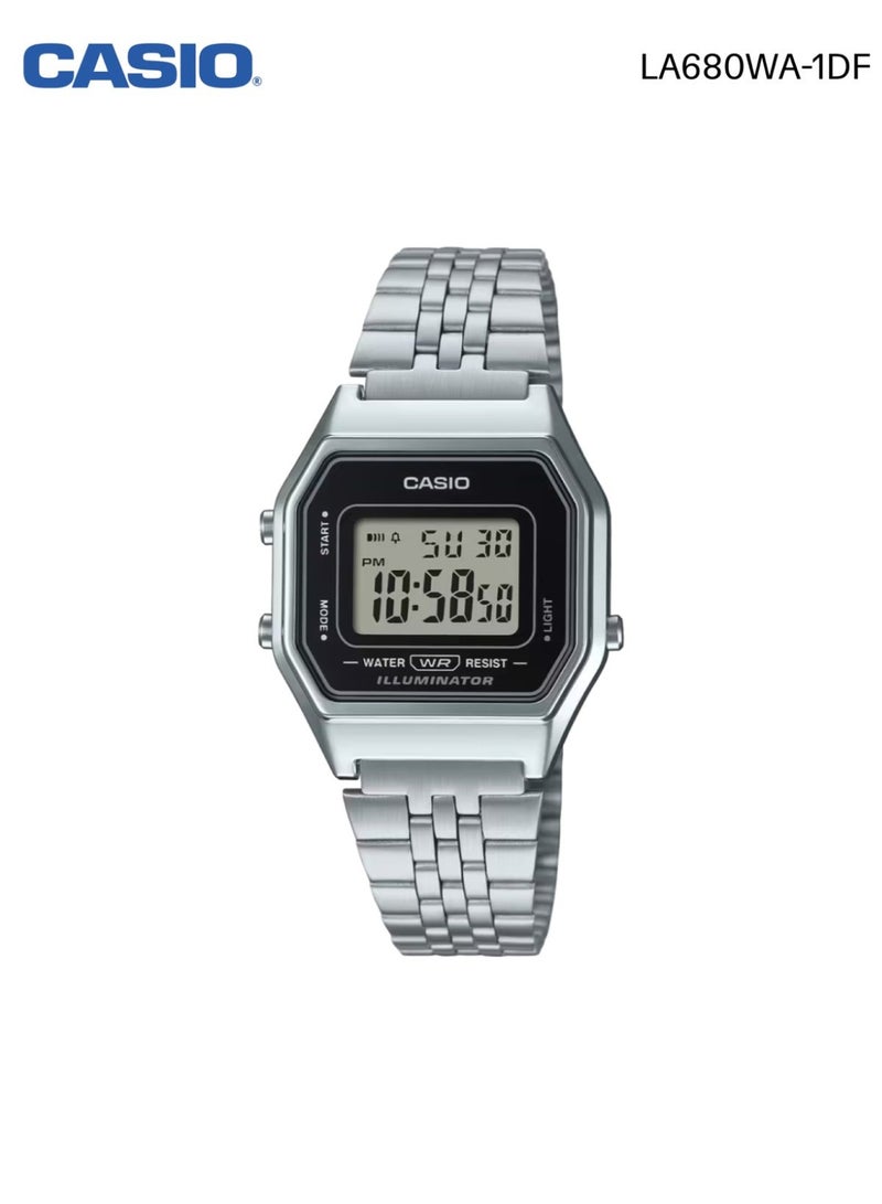 Casio LA680WA-1 Digital Retro Watch Stainless Steel Band LED Alarm Stopwatch
