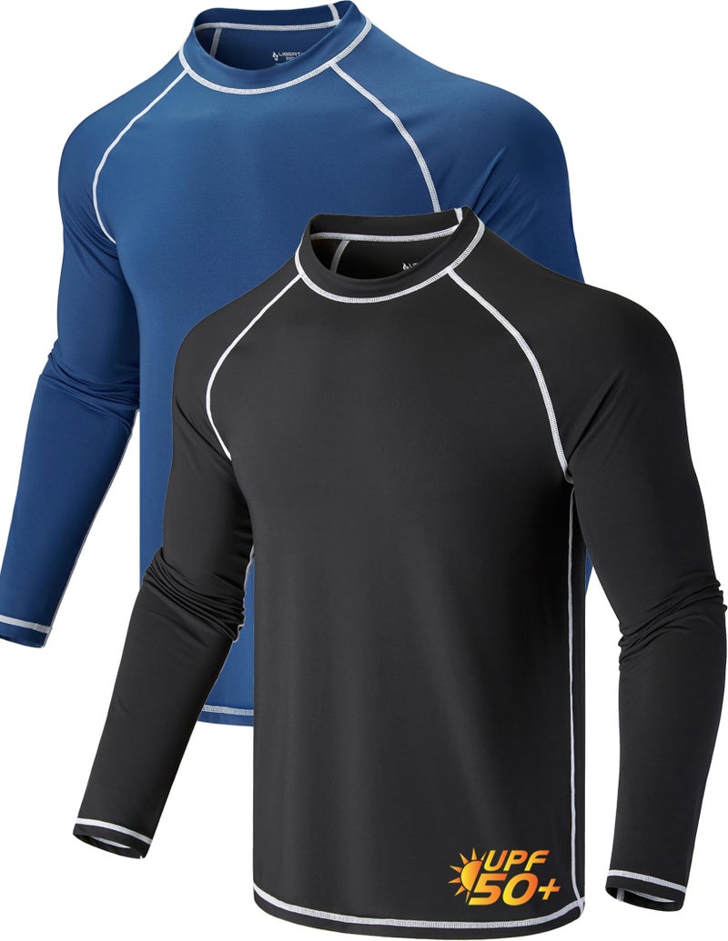 Liberty Pro 2 Pack Men’s Rash Guard Long Sleeve Swim Shirts UPF 50+ Sun Protection – Quick Dry Lightweight UV Fishing Surf Shirt (Set 3, Large) Black/Navy - Image 1