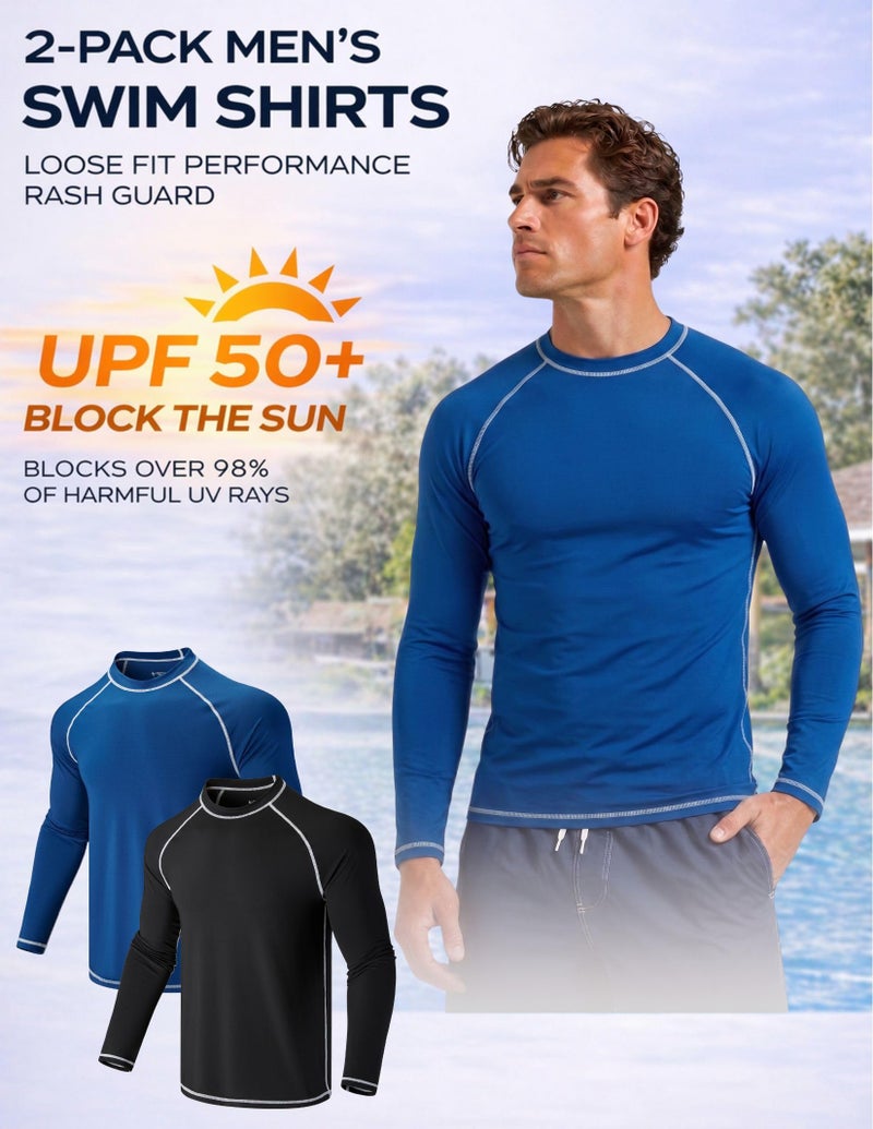Liberty Pro 2 Pack Men’s Rash Guard Long Sleeve Swim Shirts UPF 50+ Sun Protection – Quick Dry Lightweight UV Fishing Surf Shirt (Set 3, Large) Black/Navy - Image 5