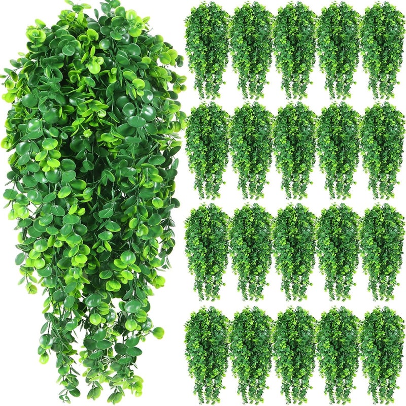 Hoteam 24 Pcs Artificial Hanging Plants 32 Inch Fake Ivy Vines with Fake Leaves Patio Artificial Plants Greenery for Living Room Indoor Outdoor Wall, No Basket (Eucalyptus) - Image 1