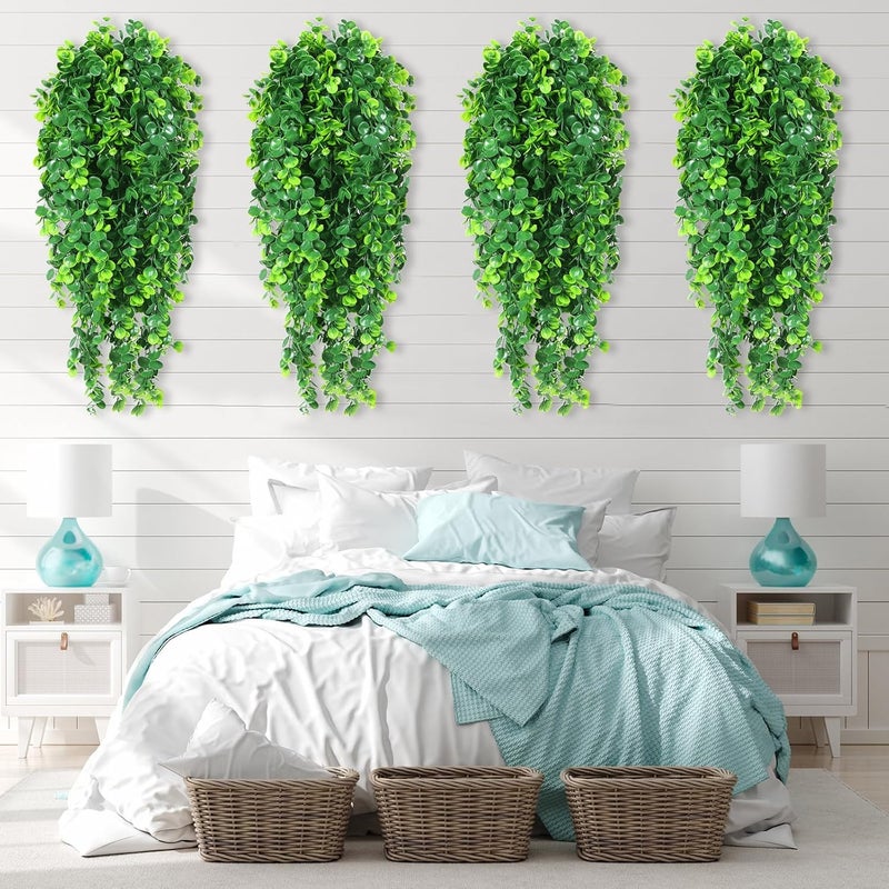 Hoteam 24 Pcs Artificial Hanging Plants 32 Inch Fake Ivy Vines with Fake Leaves Patio Artificial Plants Greenery for Living Room Indoor Outdoor Wall, No Basket (Eucalyptus) - Image 5
