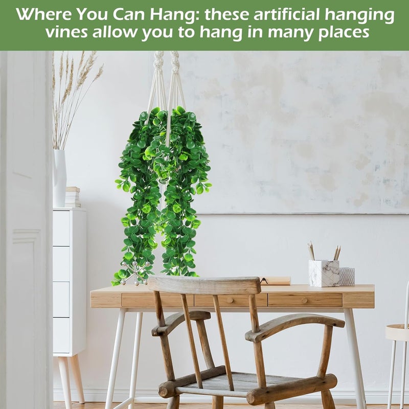 Hoteam 24 Pcs Artificial Hanging Plants 32 Inch Fake Ivy Vines with Fake Leaves Patio Artificial Plants Greenery for Living Room Indoor Outdoor Wall, No Basket (Eucalyptus) - Image 4