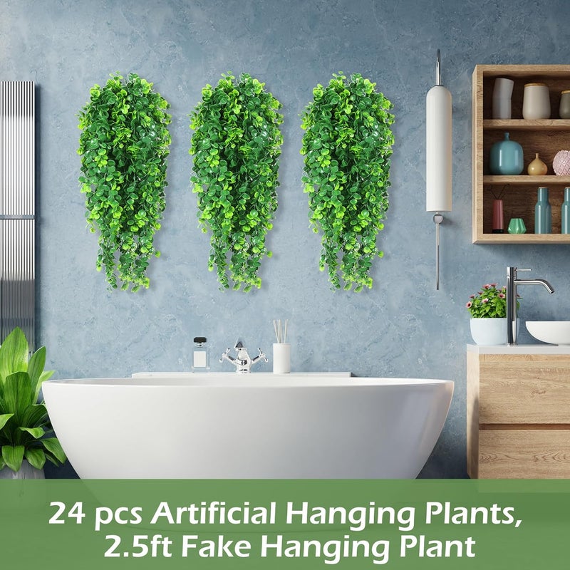 Hoteam 24 Pcs Artificial Hanging Plants 32 Inch Fake Ivy Vines with Fake Leaves Patio Artificial Plants Greenery for Living Room Indoor Outdoor Wall, No Basket (Eucalyptus) - Image 3