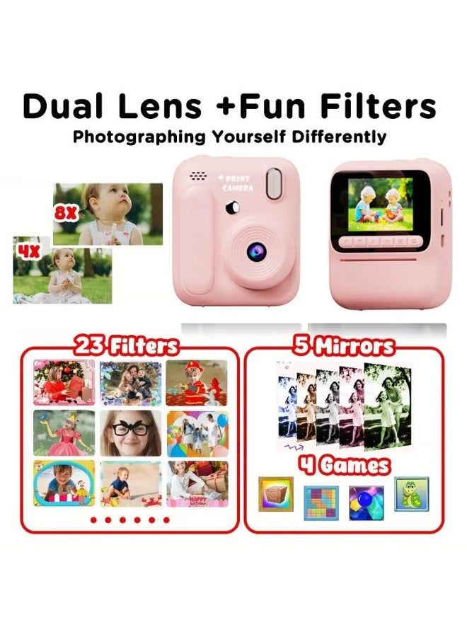 ريبنيو كاميرا طباعة فورية جديدة بخمسة ألوان، ودقة 1080 بكسل، وشاشة 2.4 بوصة، وألعاب، وكاميرا، وطباعة صور، وألعاب فيديو، وموسيقى، هدية للأطفال - Image 2