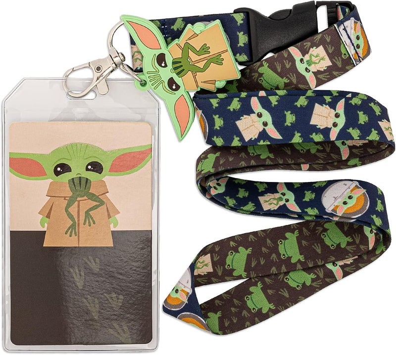 Loungefly Star Wars Baby Yoda with Frogs All Over Print Lanyard with Charm
