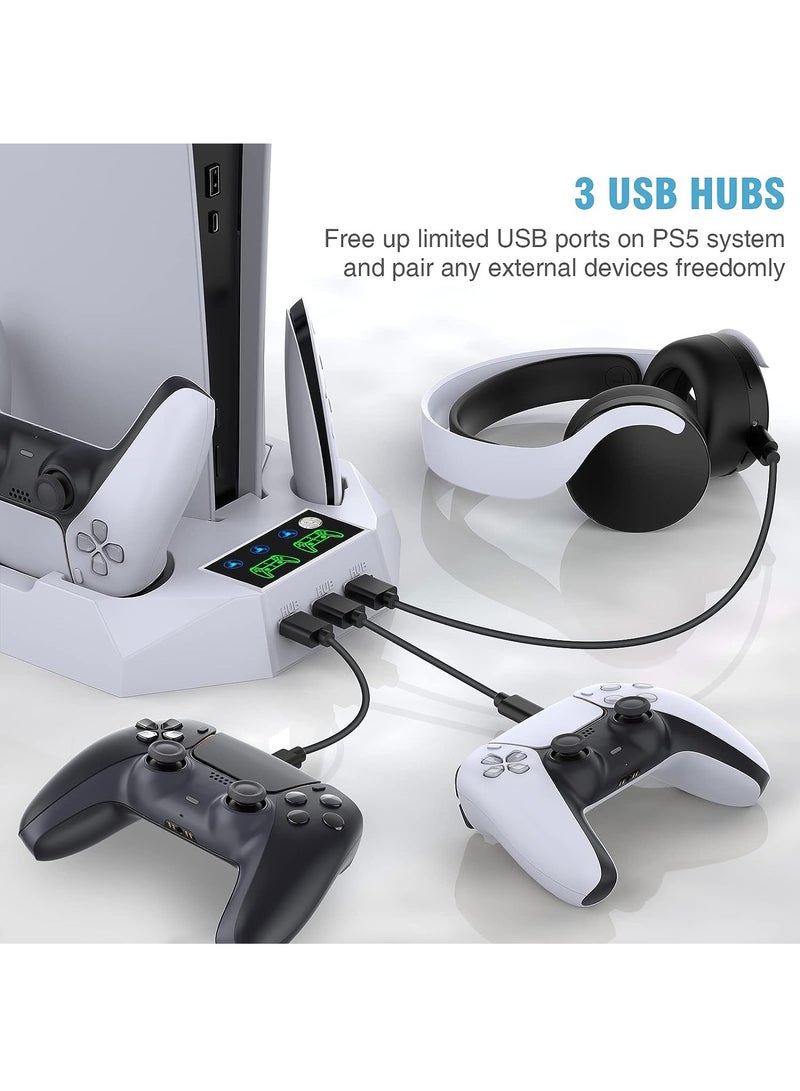 حامل PS5 Slim/PS5 Slim/PS5 ومحطة تبريد مع محطة شحن وحدة تحكم مزدوجة لوحدة تحكم PlayStation 5 حامل سماعة رأس PS5  - Image 2