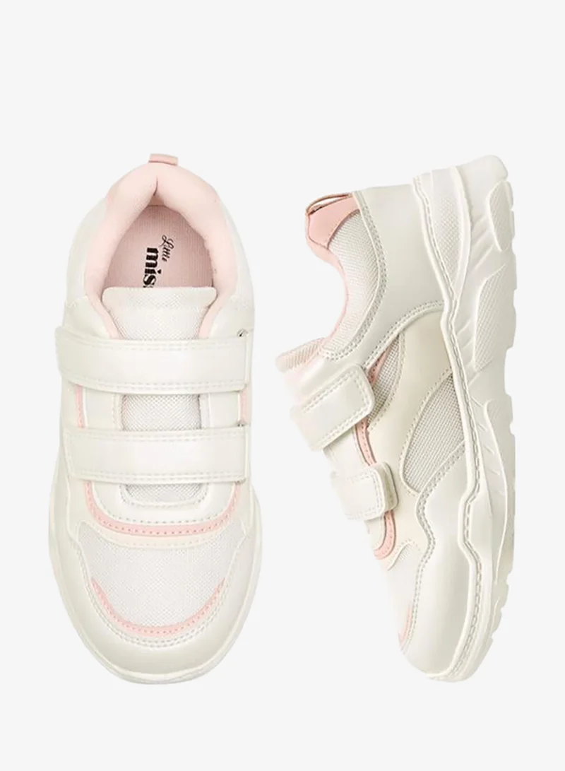 ليتل ميسي Panelled School Sneakers With Hook And Loop Closure