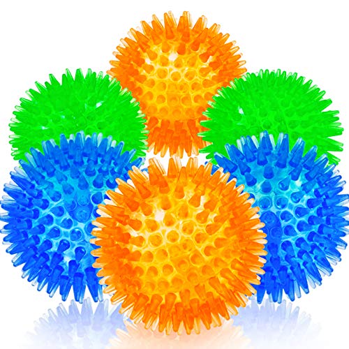 SHARLOVY Squeaky Balls for Pet Small Puppy 6 Pack TPR Fetch Spike Balls for Dogs Rubber 6 Pack Bright Colors Chew Teething Dog Toys for Clean Teeth and Training for Puppy Chew and Teething - Image 1