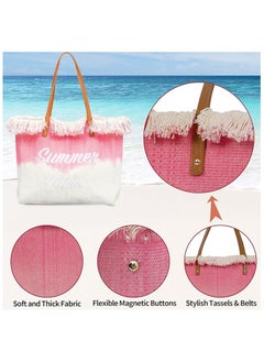 SamoDani Summer Vibes Cotton Tote Bag Shoulder bag for Women, Travel Beach Tassel Gift, Large Capacity  - Image 4