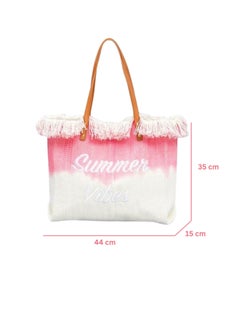 SamoDani Summer Vibes Cotton Tote Bag Shoulder bag for Women, Travel Beach Tassel Gift, Large Capacity  - Image 2