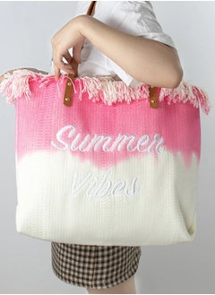 SamoDani Summer Vibes Cotton Tote Bag Shoulder bag for Women, Travel Beach Tassel Gift, Large Capacity  - Image 3