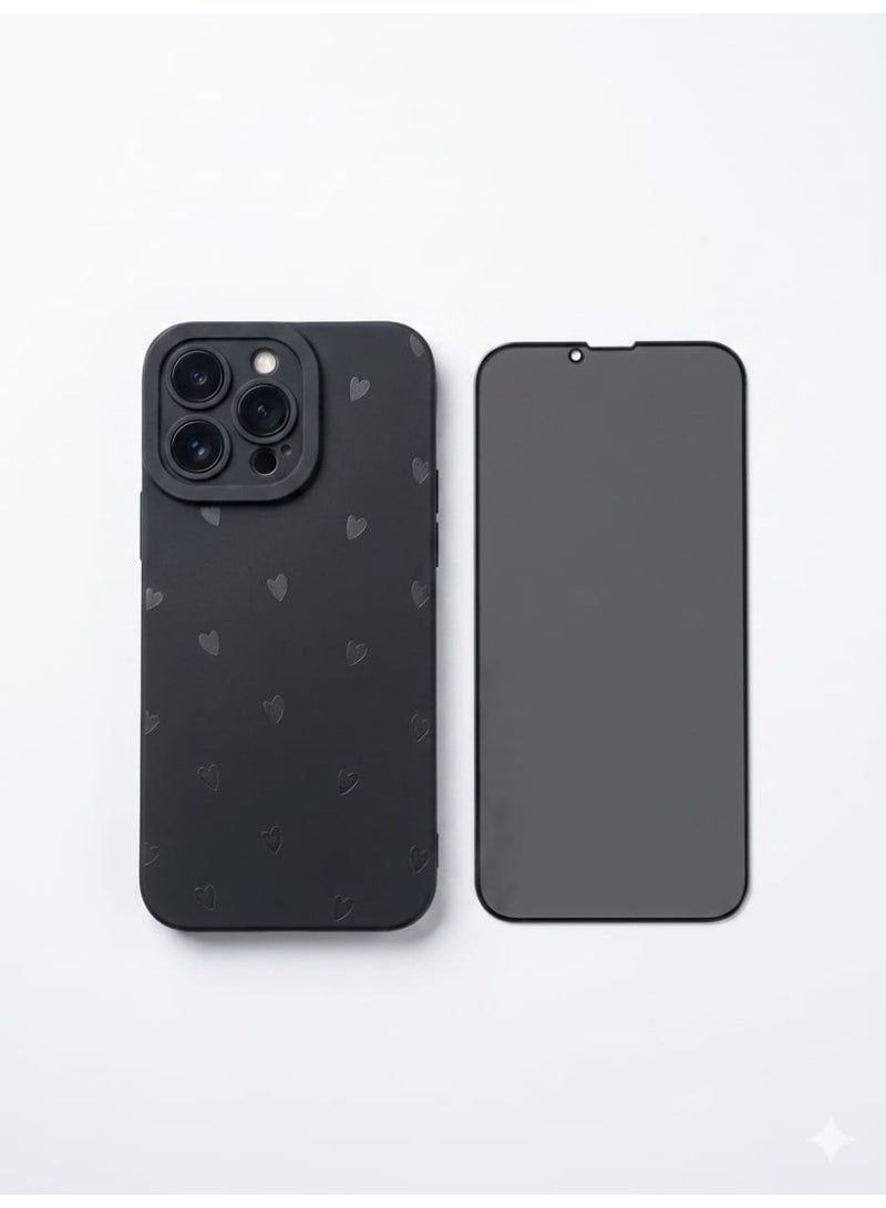 Case iPhone 14 pro max with Screen protect privacy ,Heart Pattern Case for 14 max Raised Camera protection -black cute Women and Girls Design - Image 2