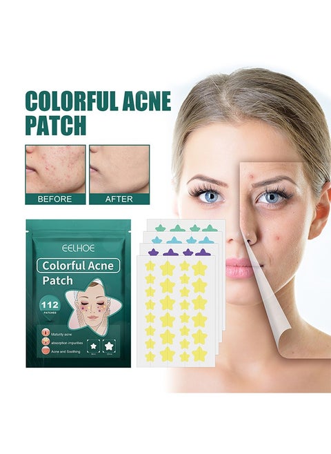 112 Pcs Star Pimple Patches for Face, Hydrocolloid Acne Patches, Fresh Herb Orign Clear Spot Patch (Colorful)