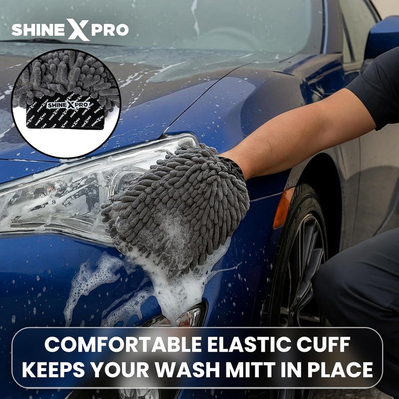 shinexpro Chenille Microfiber Wash Mitt - Ultra Soft, Extra Plush, Dual Sided, Scratch Free and Super Absorbent Car Duster Gloves - Premium Car and Bike Washing Accessories - Image 4