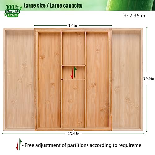 guiogc Bamboo Silverware Organizer, Expandable Kitchen Drawer Organizer and Utensil Organizer, Cutlery Tray with Drawer Dividers for Kitchen Utensils and Flatware, Bedroom, Living Room (Natural) - Image 2