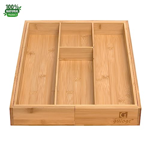 guiogc Bamboo Silverware Organizer, Expandable Kitchen Drawer Organizer and Utensil Organizer, Cutlery Tray with Drawer Dividers for Kitchen Utensils and Flatware, Bedroom, Living Room (Natural) - Image 3