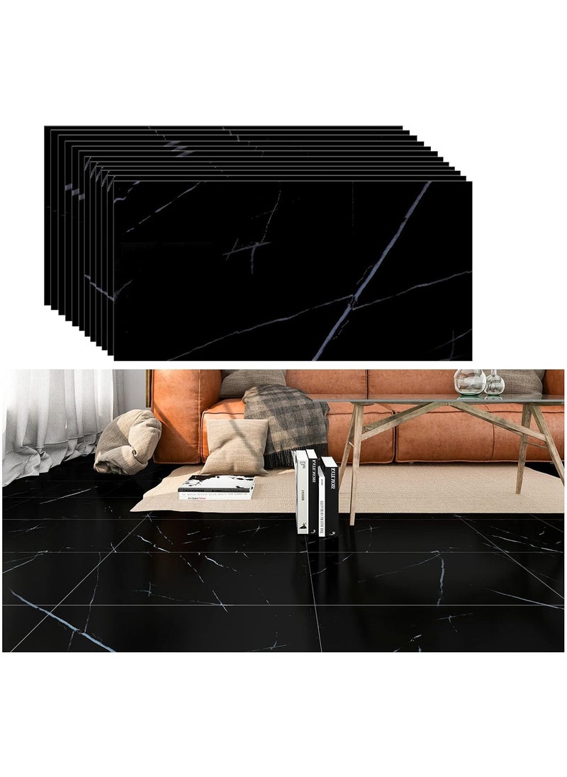 Generic 12pcs Marble Tile Stickers,Wall Sticker Self-adhesive,3D Wall Panel,15.7"x31.5"Peel and Stick Floor Tile for Home Living Room Kitchen Bathroom Decor Black  - Image 1