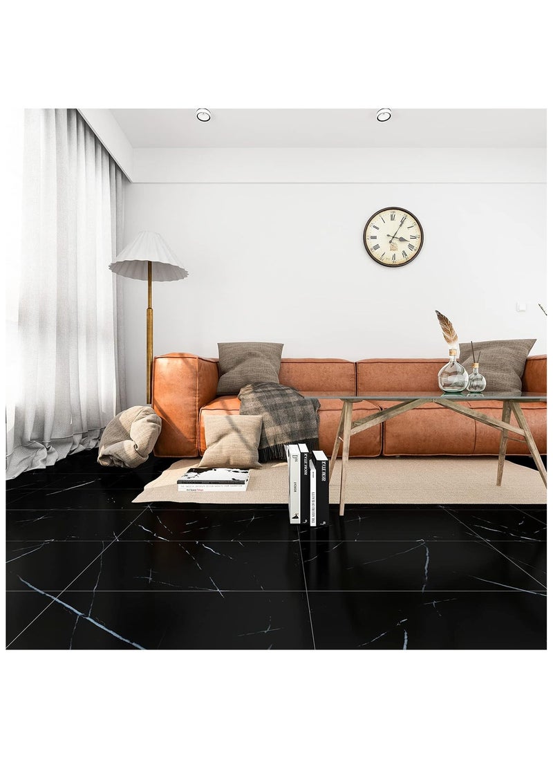 Generic 12pcs Marble Tile Stickers,Wall Sticker Self-adhesive,3D Wall Panel,15.7"x31.5"Peel and Stick Floor Tile for Home Living Room Kitchen Bathroom Decor Black  - Image 2