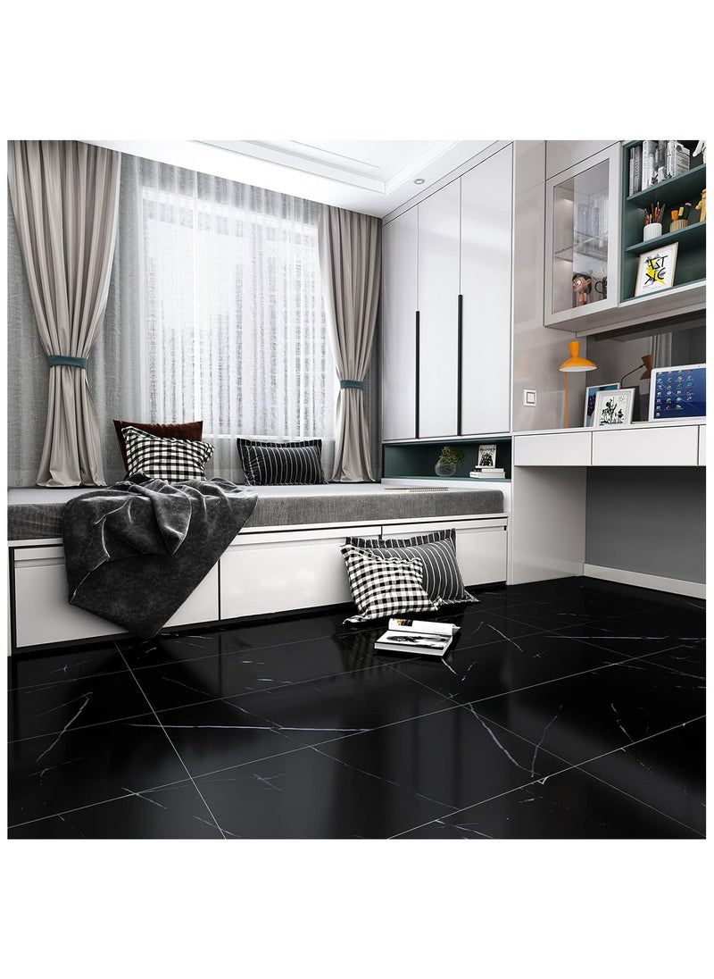 Generic 12pcs Marble Tile Stickers,Wall Sticker Self-adhesive,3D Wall Panel,15.7"x31.5"Peel and Stick Floor Tile for Home Living Room Kitchen Bathroom Decor Black  - Image 3